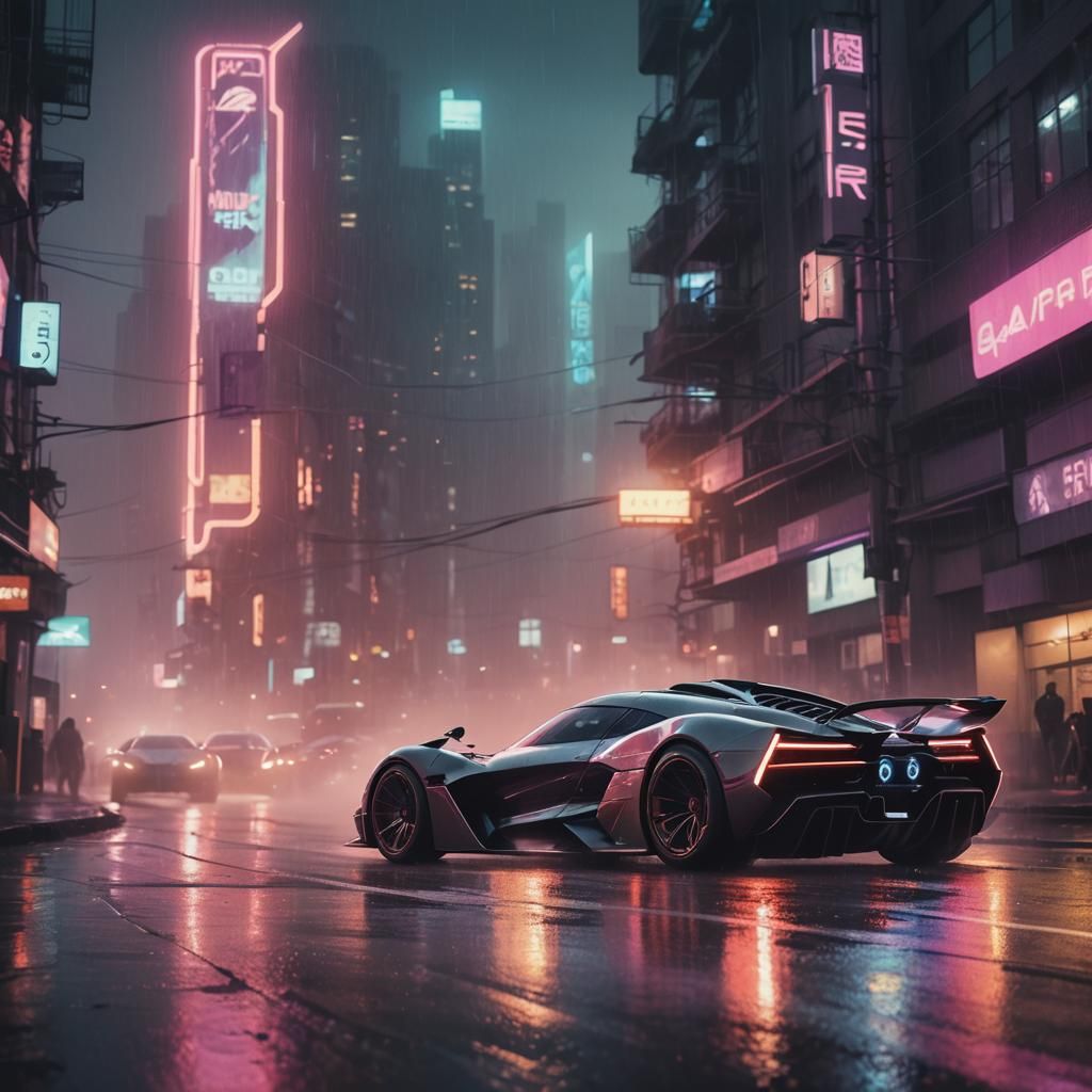 Neon Hypercar Speeding Through a Futuristic City