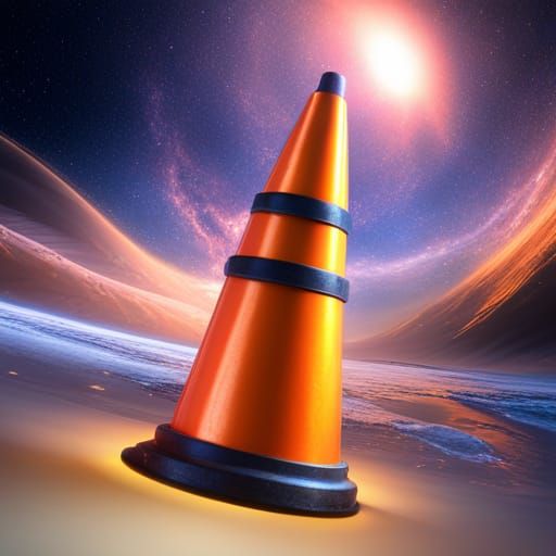 Traffic Cone with Golden Aura in Space