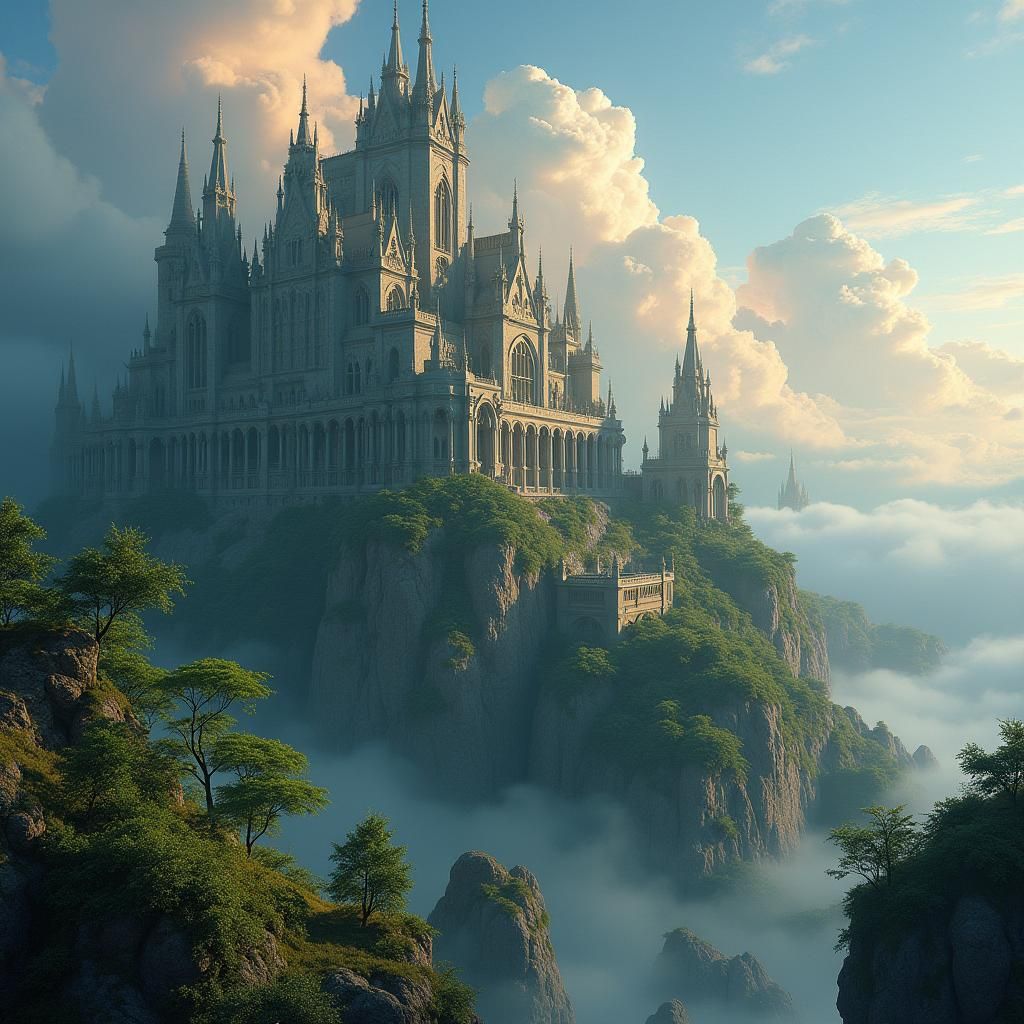 Majestic Ancient Structure with Mystical Landscapes