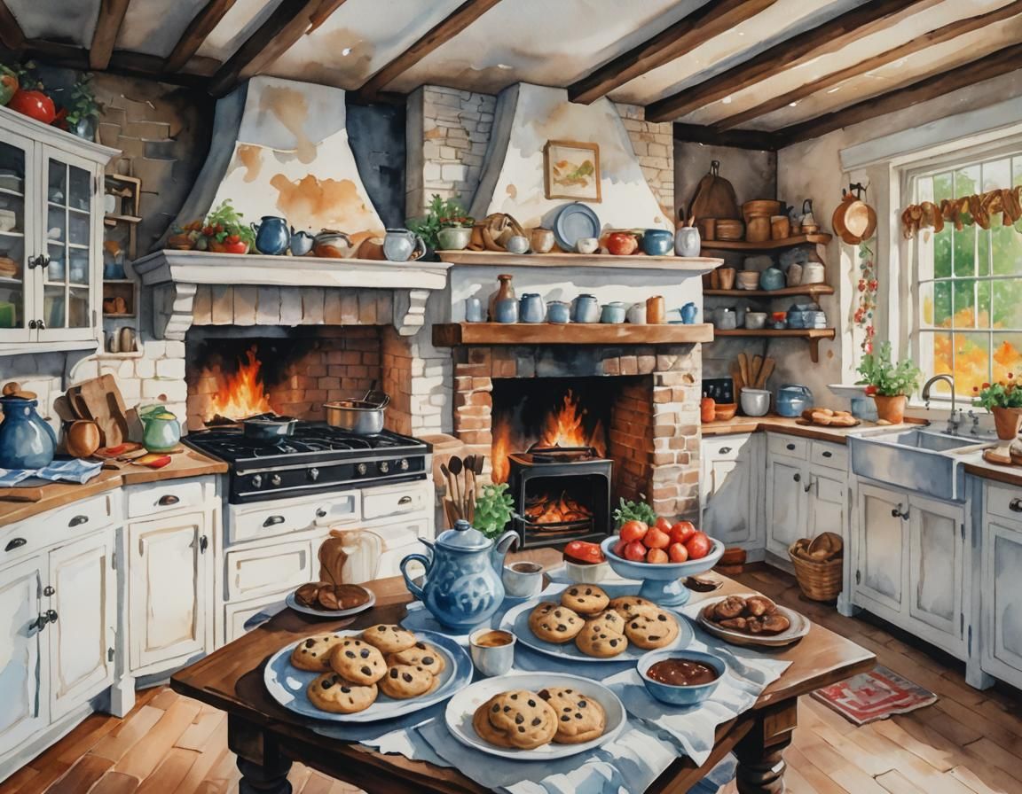 Grandma Baking Cookies in Impressionist Gouache Style