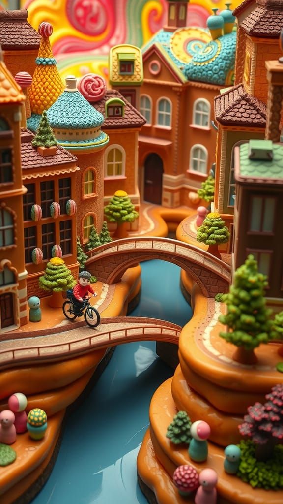 Hyperrealistic Miniature City on a Layered Cake in Whimsical...