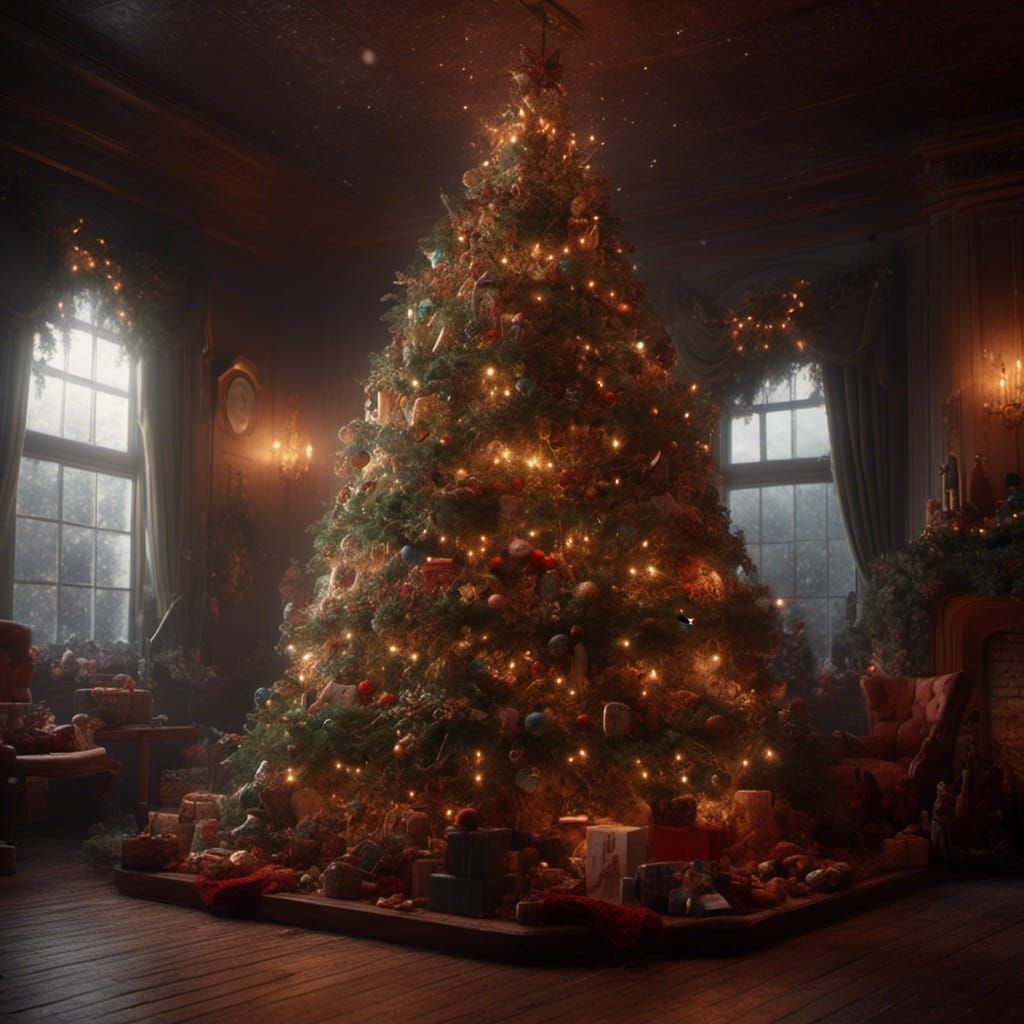 Cajun Christmas Tree: Detailed Digital Matte Painting