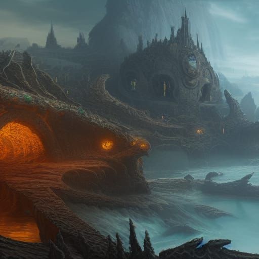 Detailed Hydra Matte Painting in Deep Color