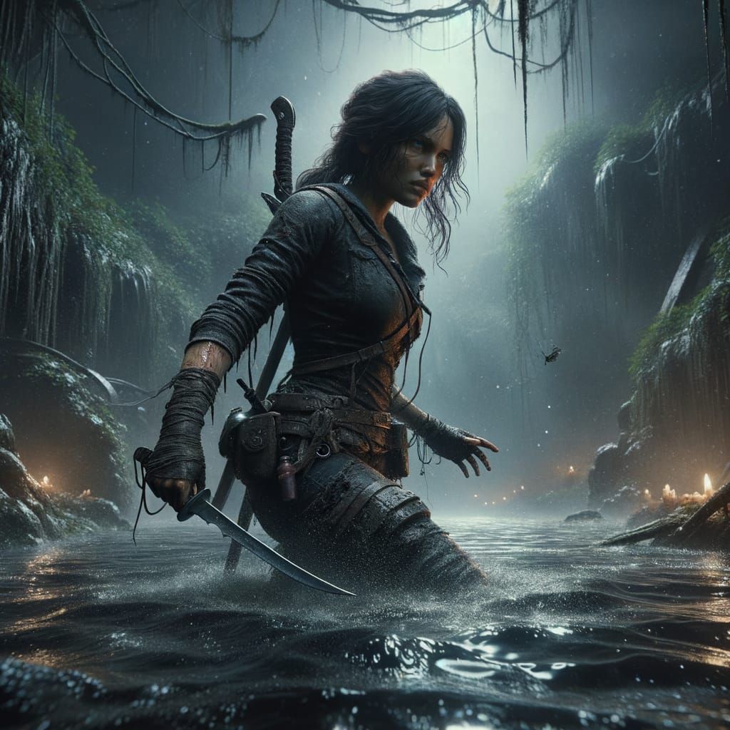 Courageous Swamp Warrior in Dark Art Style