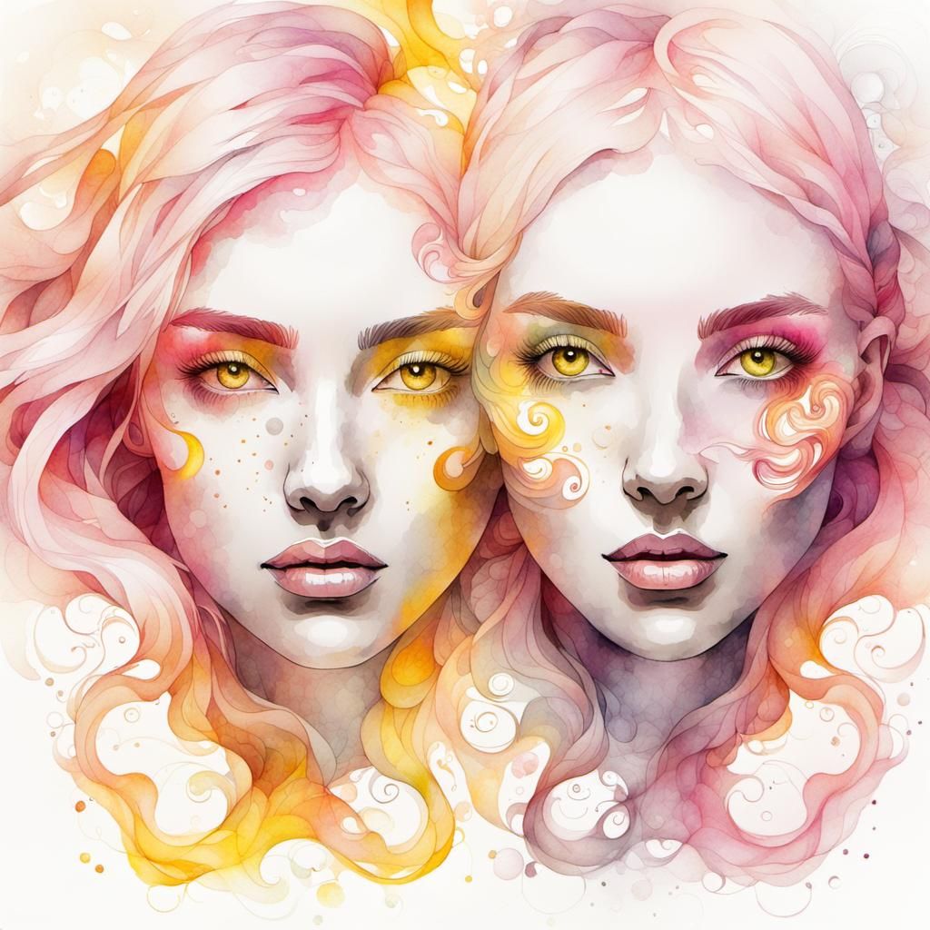 Aesthetic Watercolour Portrait of Two Teenage Girls