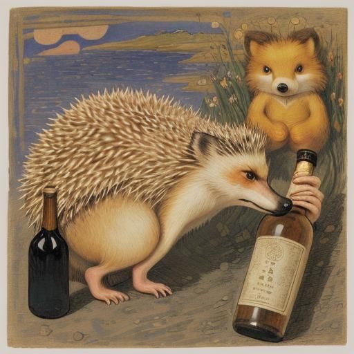 Hedgehog Assaulting Fox in Sculptural Painting Style