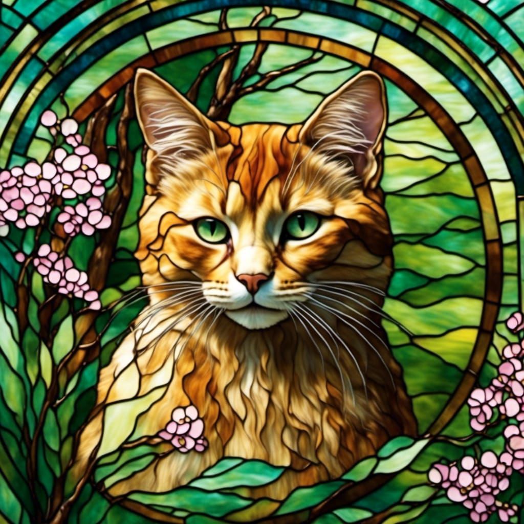 Stained glass of a ginger cat 1, zen