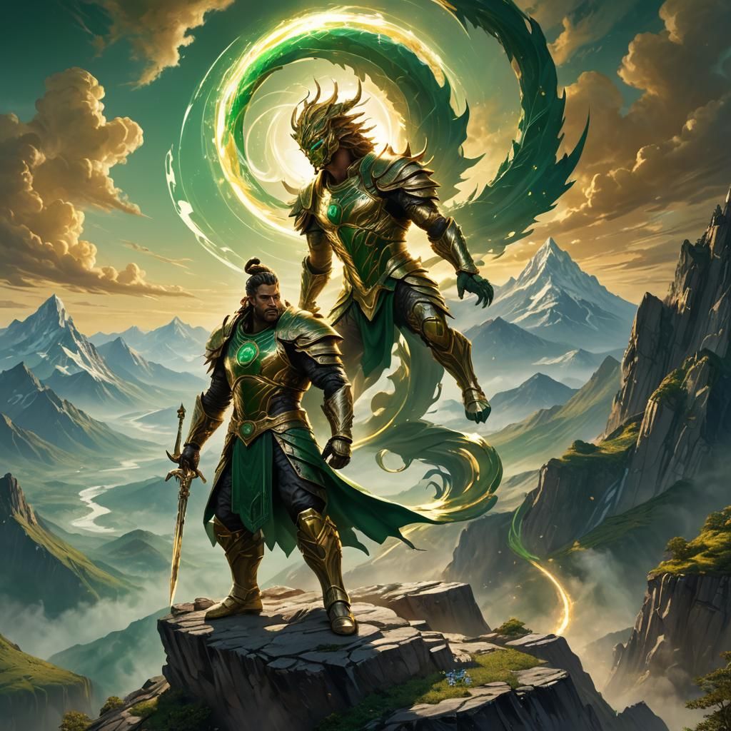 Mystic Warrior on Mountain Peak: Fantasy Art