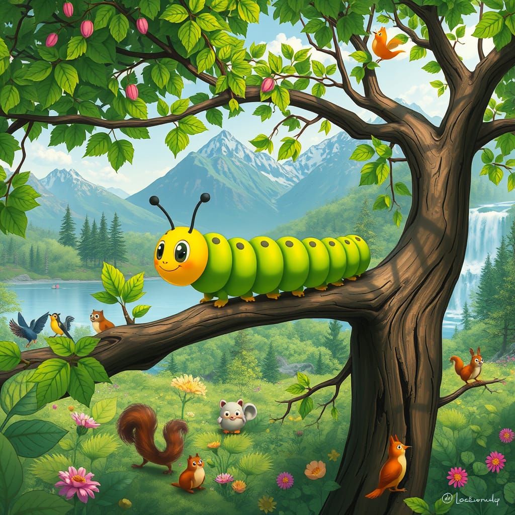 Animated Caterpillar in Lush Forest Scene