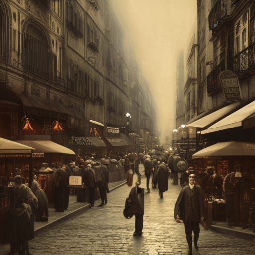 Crowded 1920s Shopping Street Scene