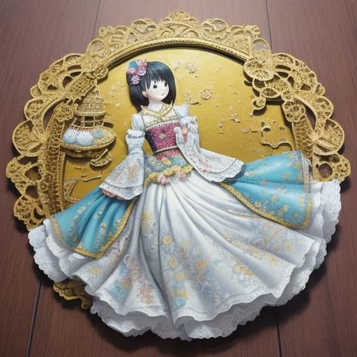 Hello Kitty as Maneki Neko in Rococo Impasto Style