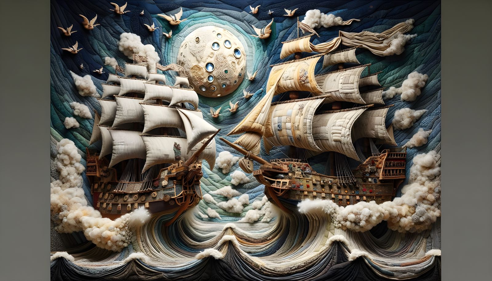 Surreal Fabric Ships Sail Across the Textile Skies
