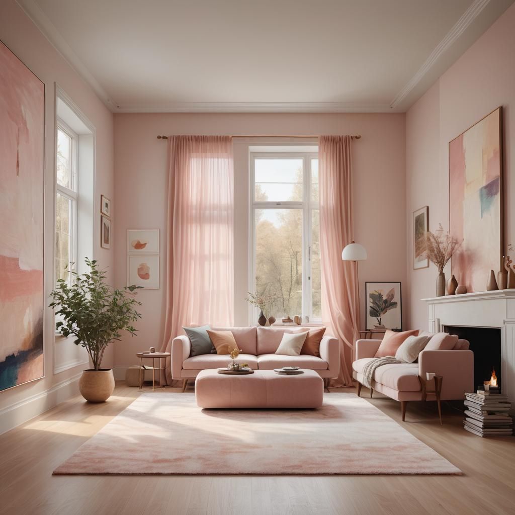 Serene Minimalist Room with Blush Tones as Oil Painting