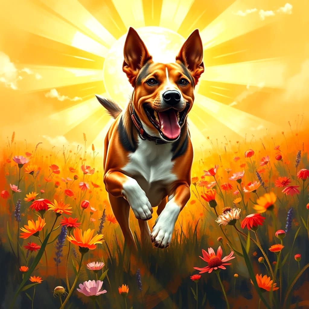 Dogs in a Sunlit Meadow