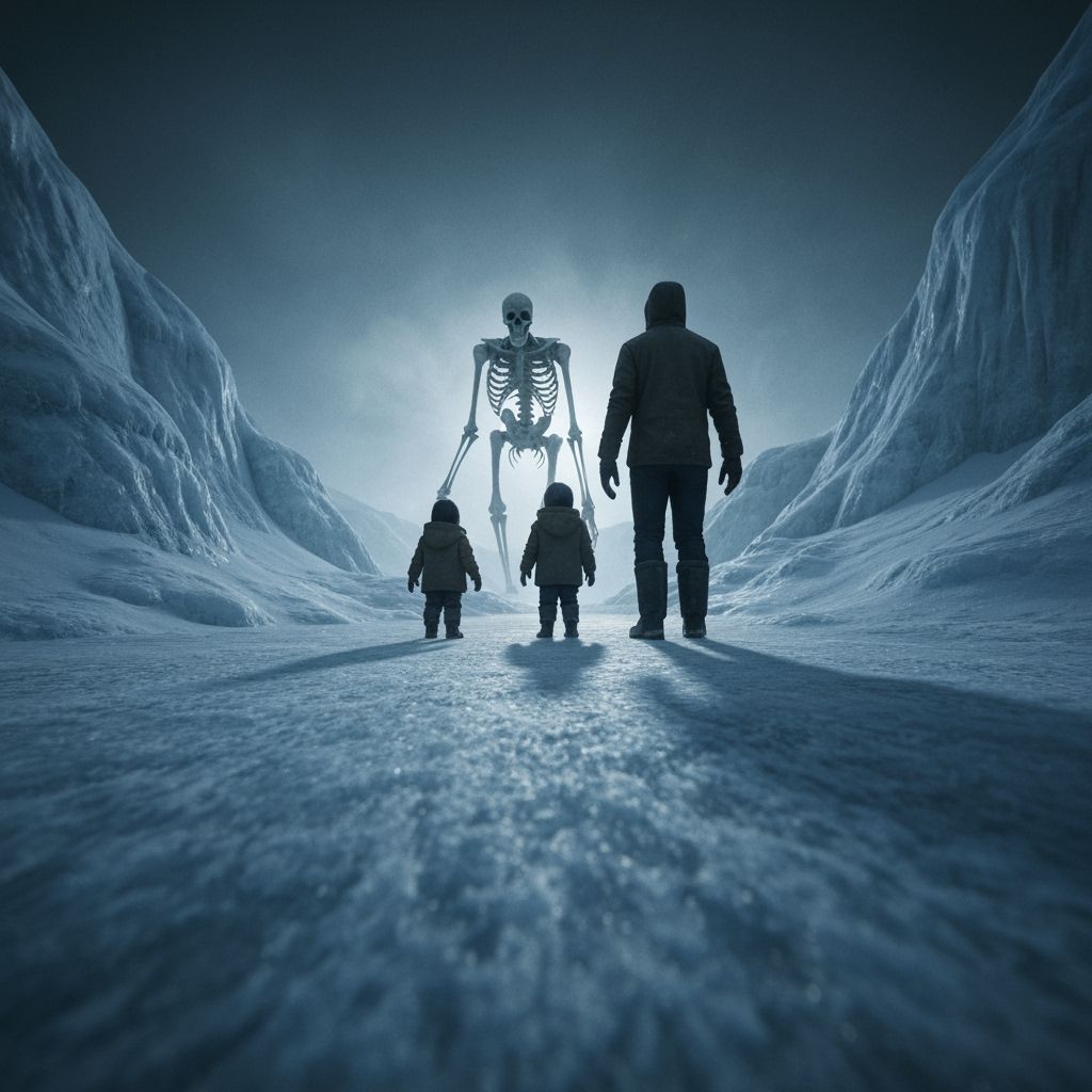 Icy Family Confronts Skeletal Monster in Cinematic Style