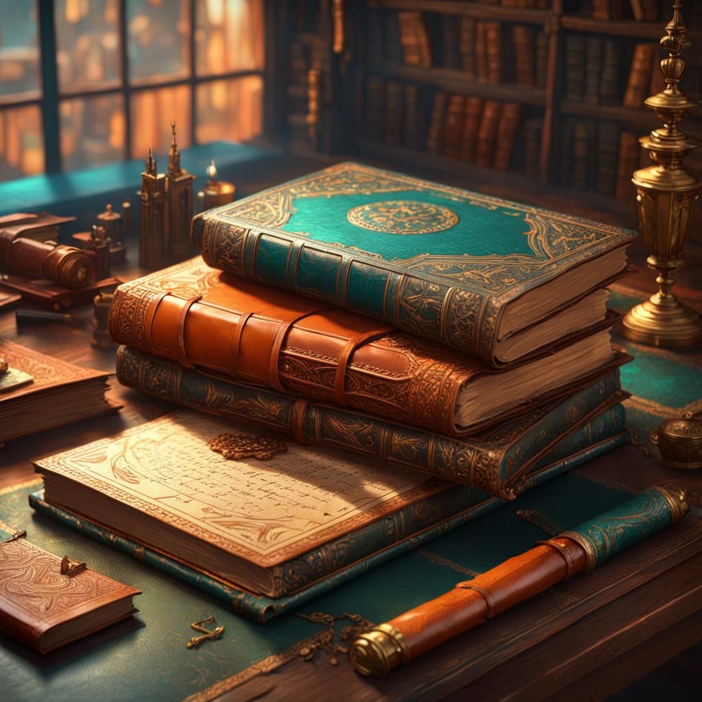 Antique Book with Dynamic Lighting, Art Nouveau Style