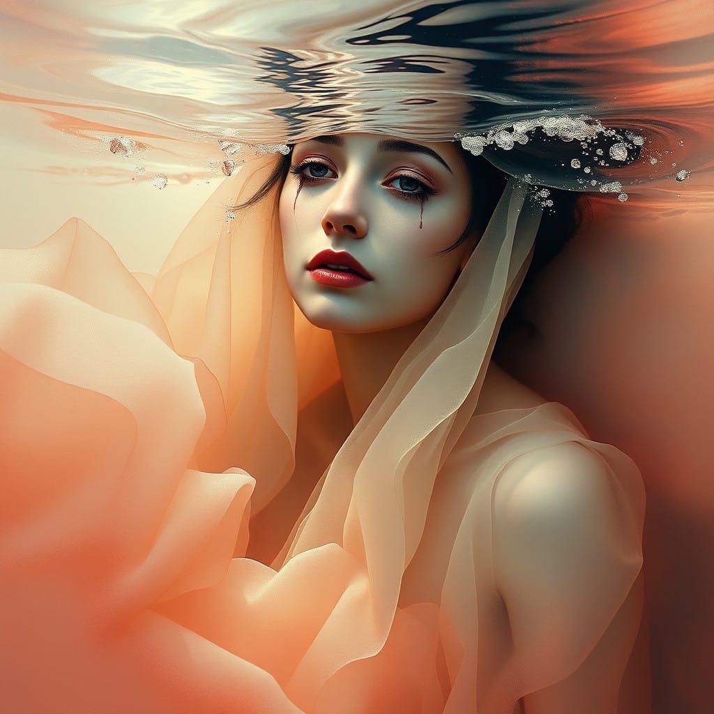 Sorrowful Bride Descends into Moonlit Sea