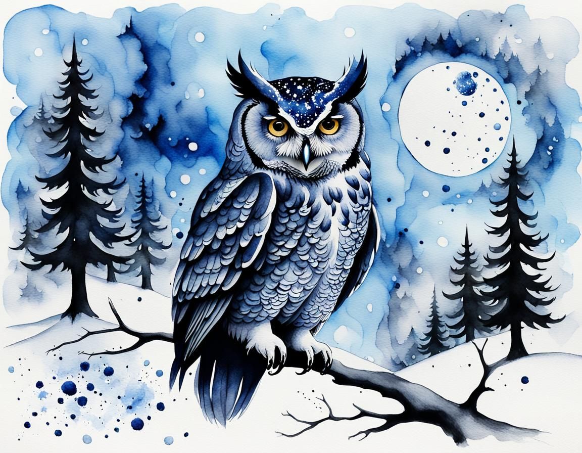 Whimsical Winter Landscape with Majestic Owl