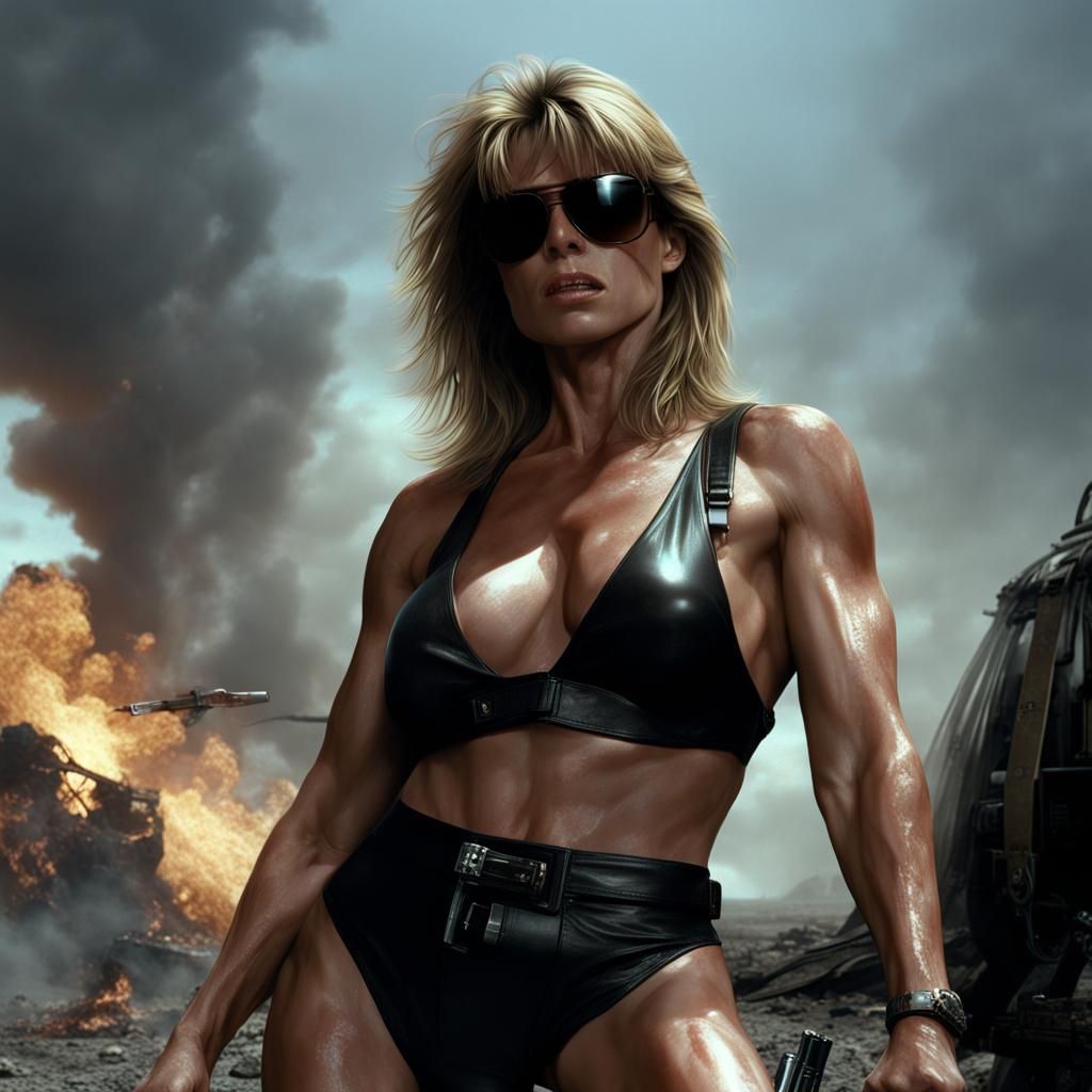 Cinematic Woman in Explosive Scene