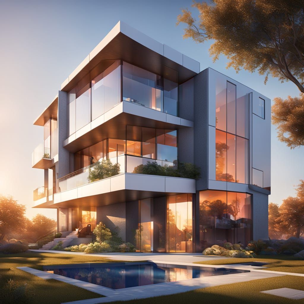 Futuristic Hyperrealistic House at Golden Hour