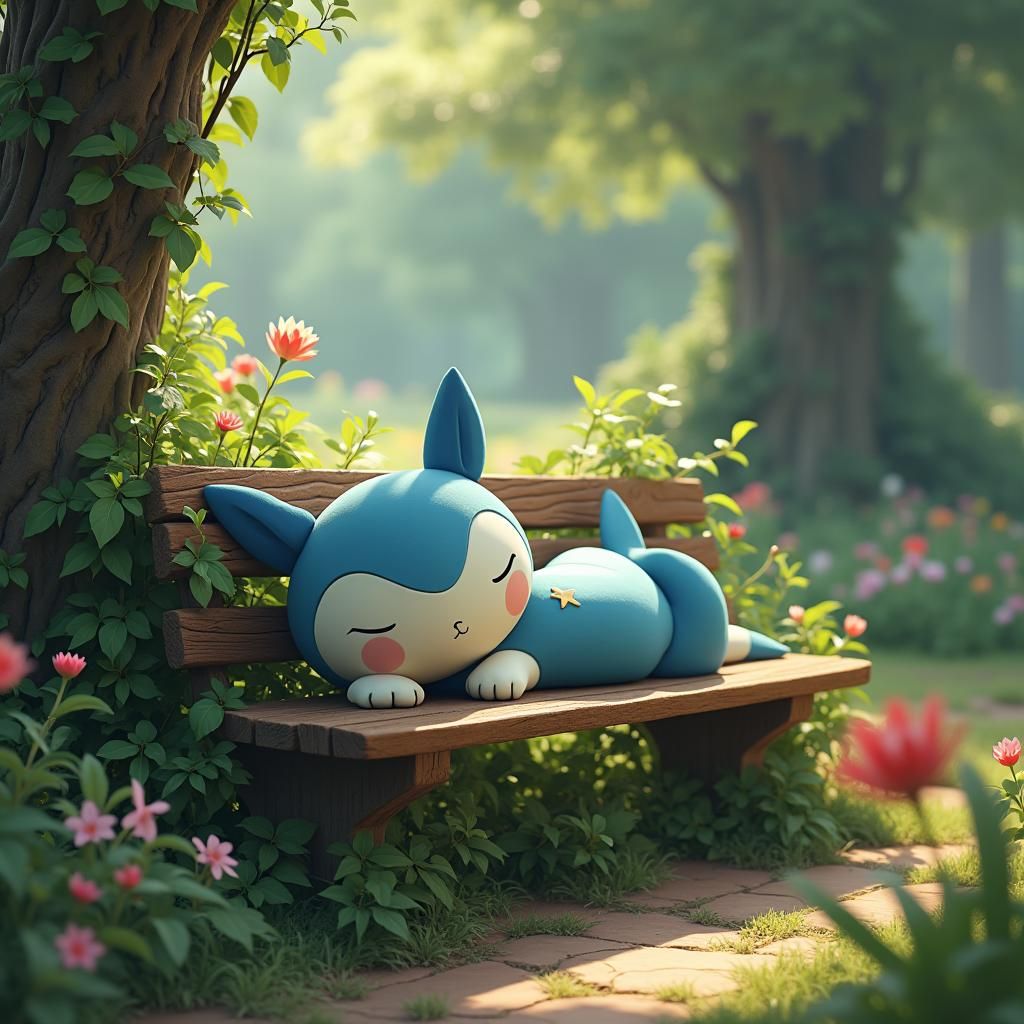 Oshawott and Trainer Napping in Mystical Park