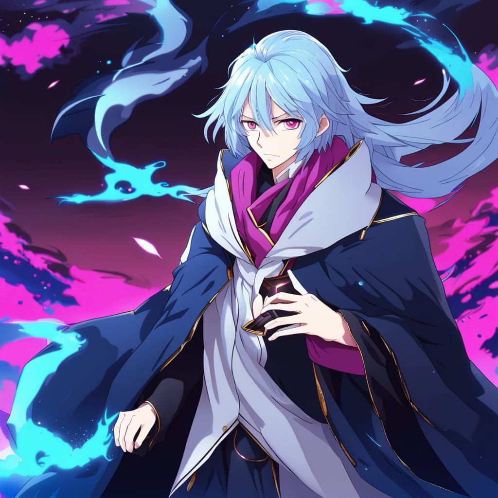 Anime King with Magenta Eyes in Royal Robe