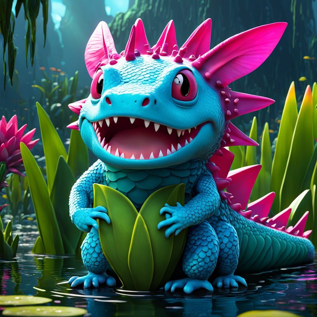 Axolotl Dragon Fruit Creature in Swamp