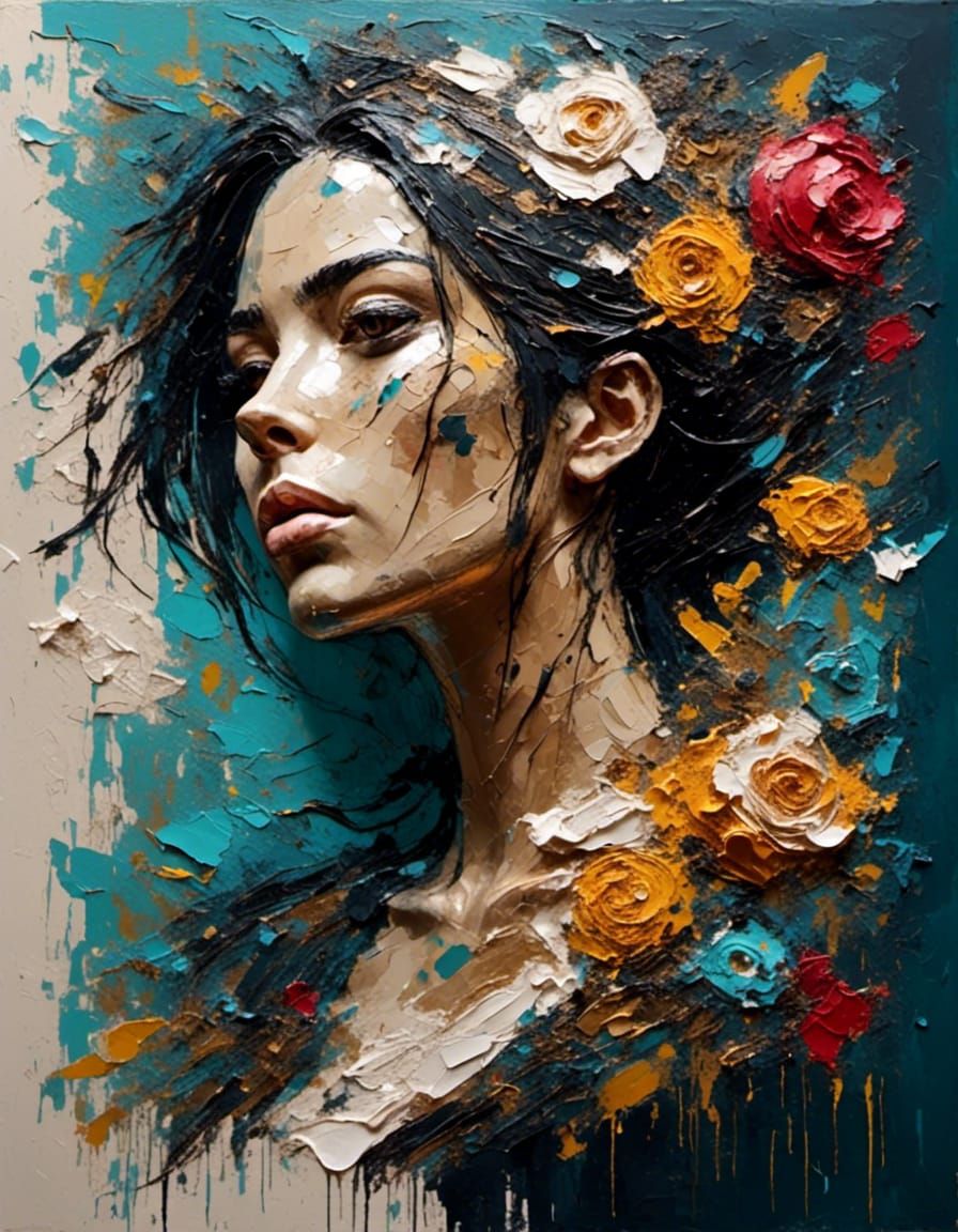 Latina Princess Portrait in Impasto Acrylic Style