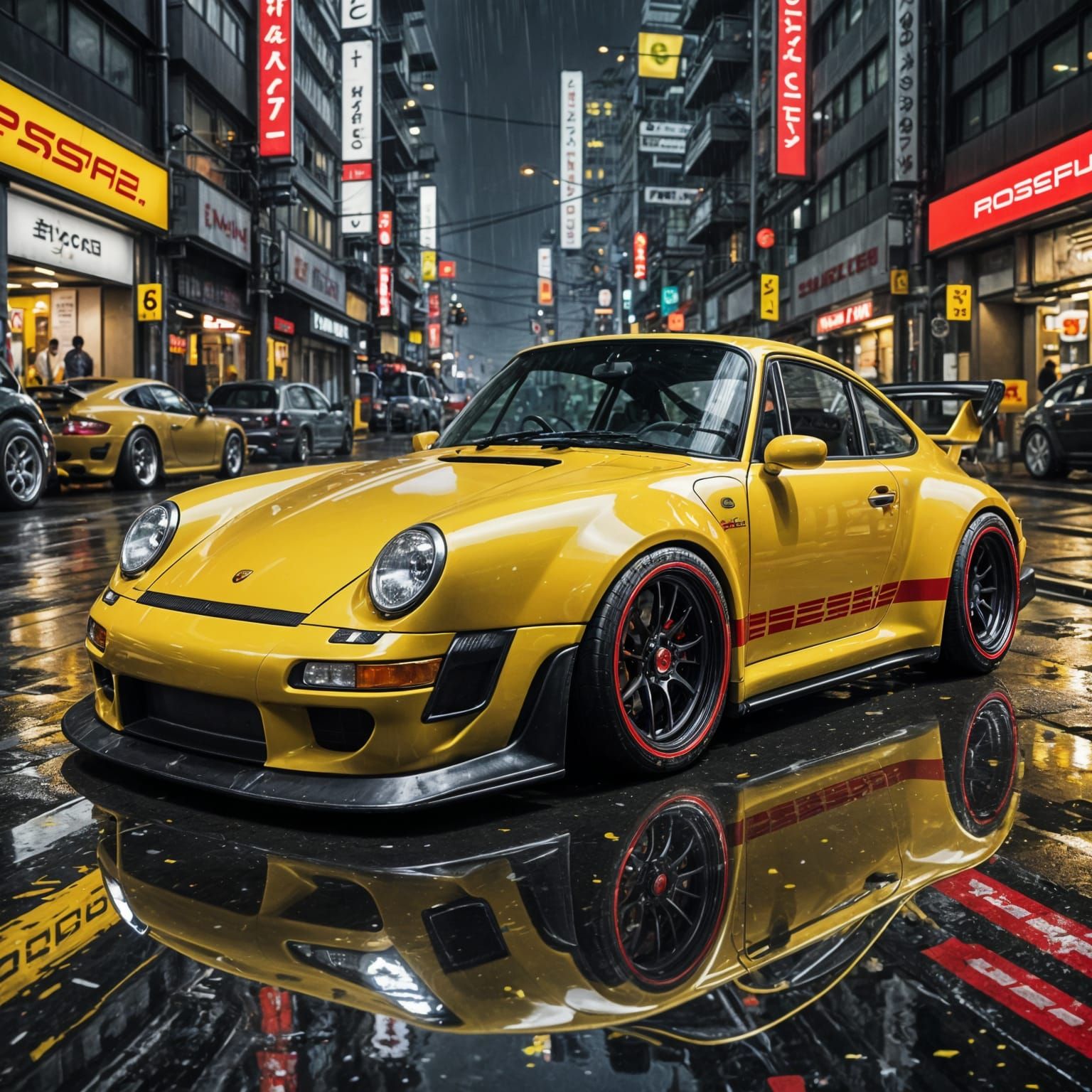 Surreal Cyberpunk Porsche Rauh Welt in Yellow Pearl