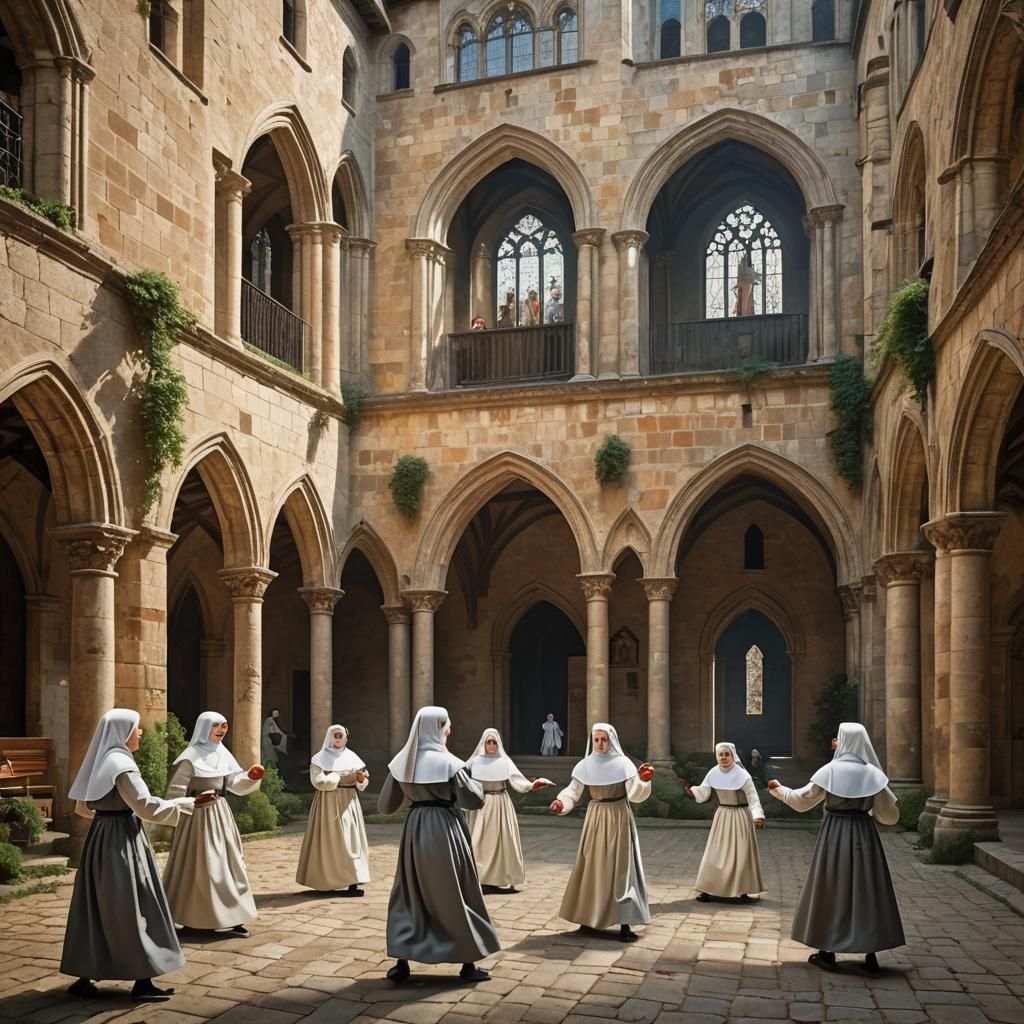 Dominican Nuns Playing Ball in Medieval Cloister