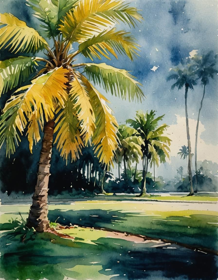 Watercolor Palm Tree Perspective Sketch
