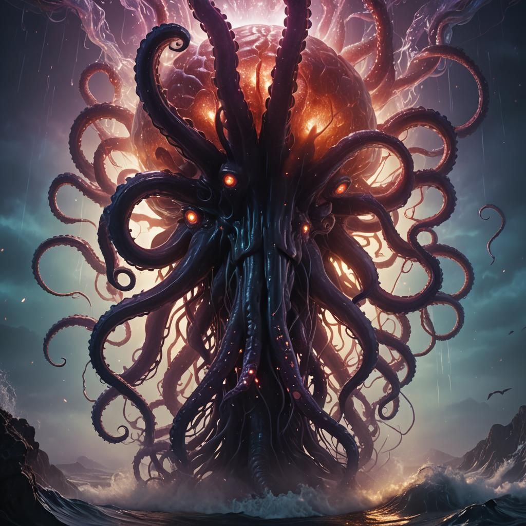 Giant Tentacle Reaching for Glass Brain in Fog