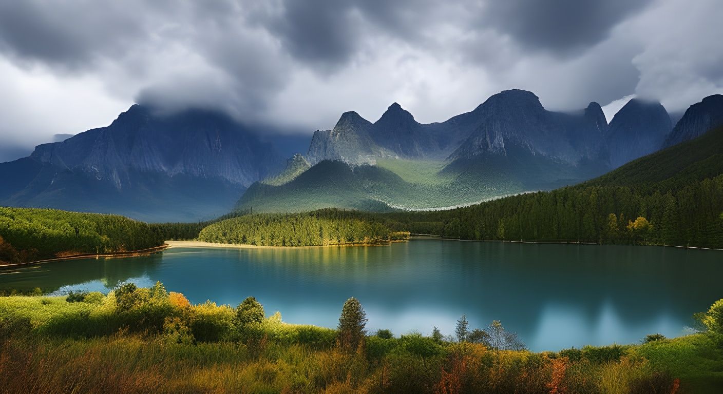 Majestic Mountain Landscape with Lake, Digital Art