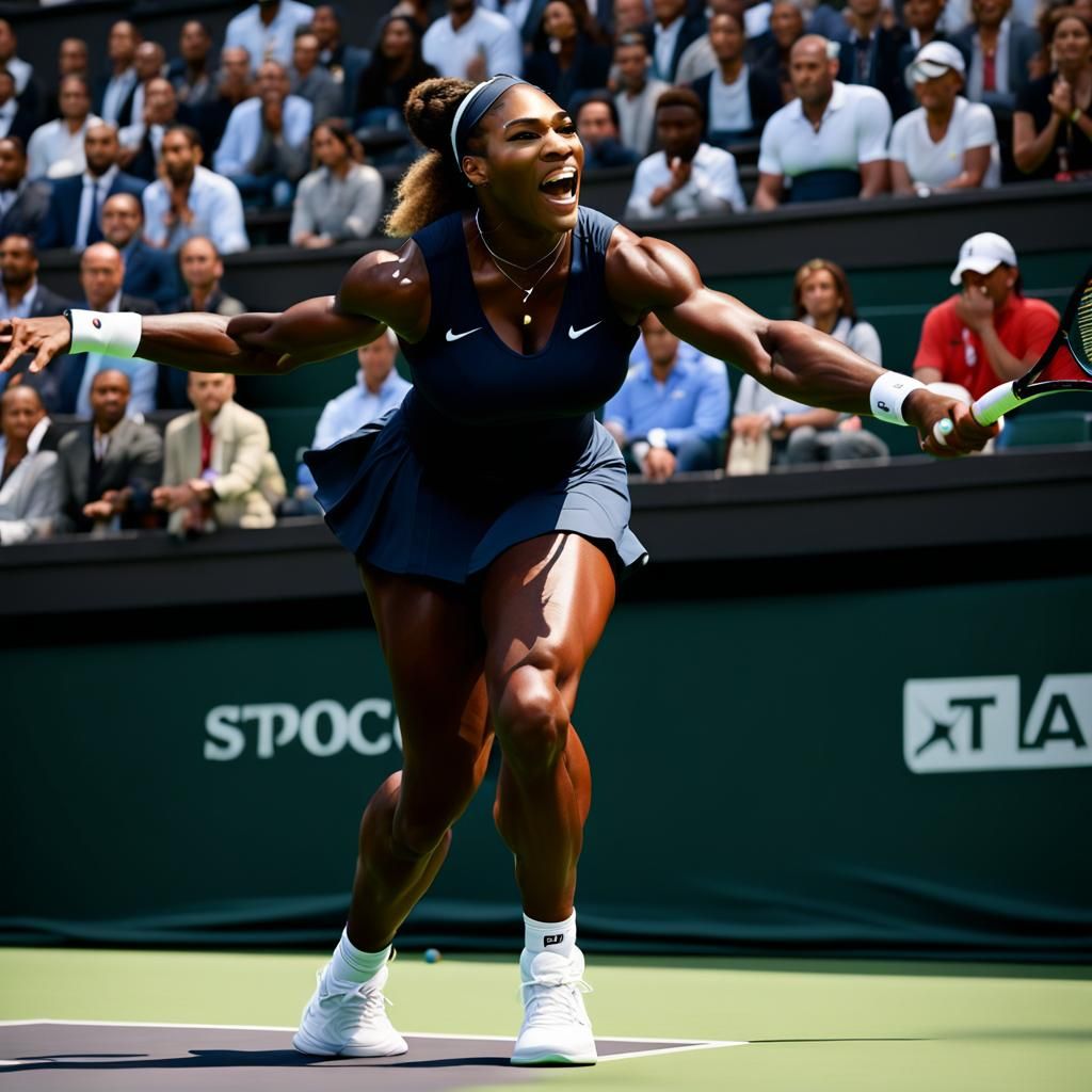 Serena Williams dominates the courts 4k hyper realistic