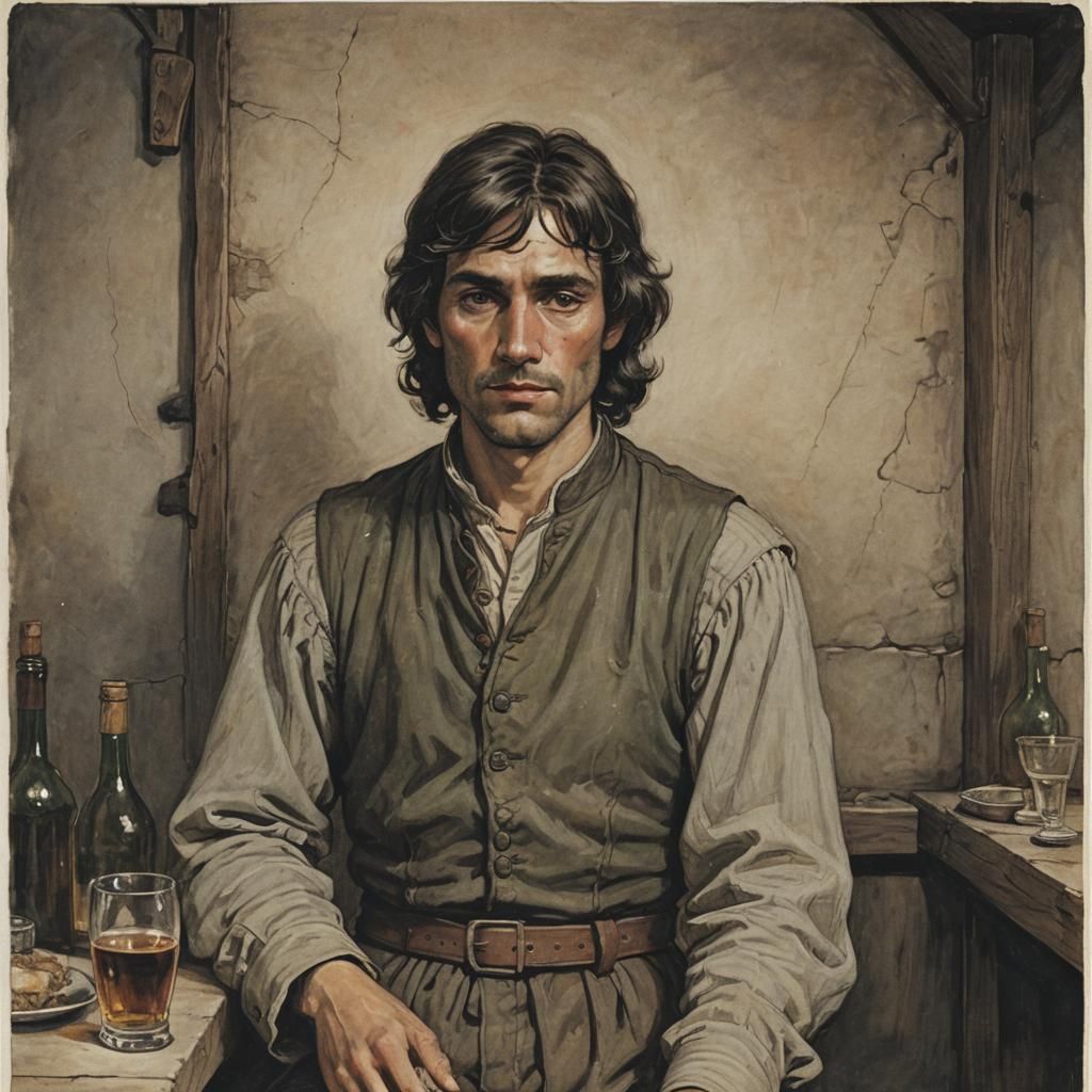 Man Drinks Alone in Tavern