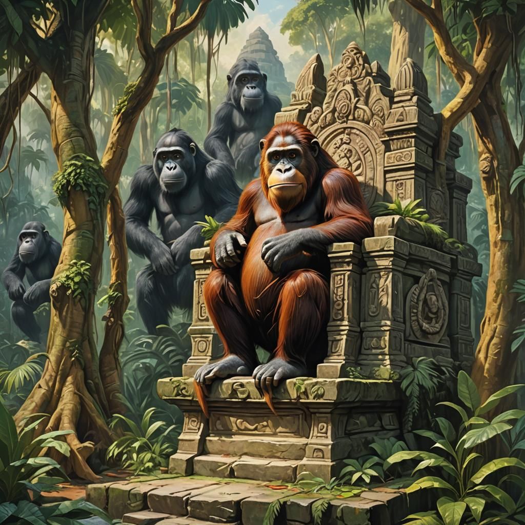 "King Louie Orangutan Sitting On stone Throne Type 2, in his Temple (The Jungle Book) Image 42