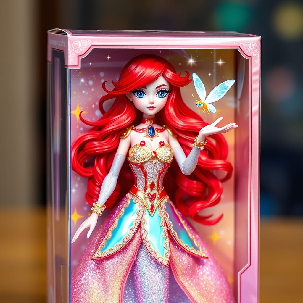 Ethereal Magical Girl in Iridescent Dress and Fiery Red Hair