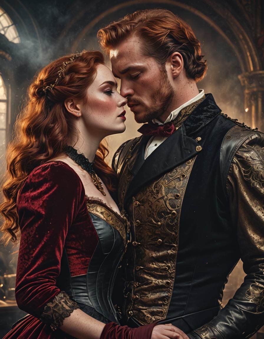 Victorian Woman Kissing in Dramatic Digital Portrait