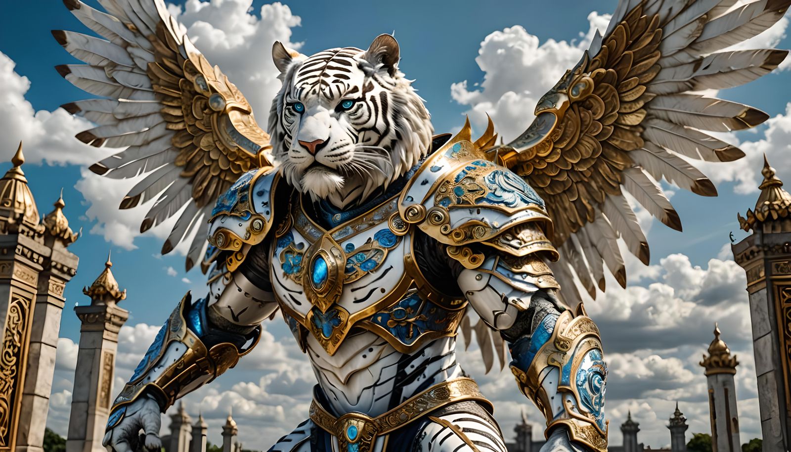 Winged White Tiger Warrior Guarding Time Gate