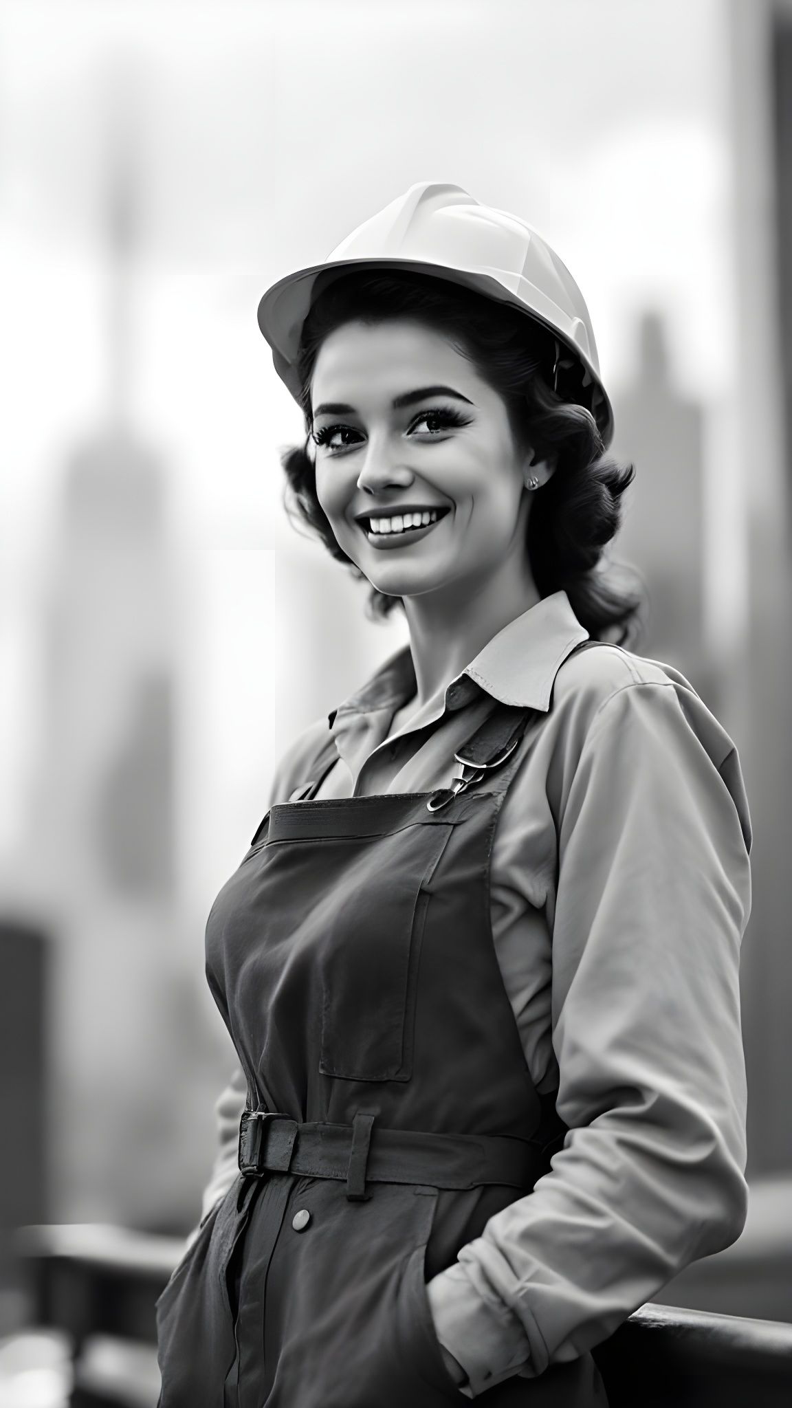 1950s Woman Working on a Skyscraper, Photorealistic