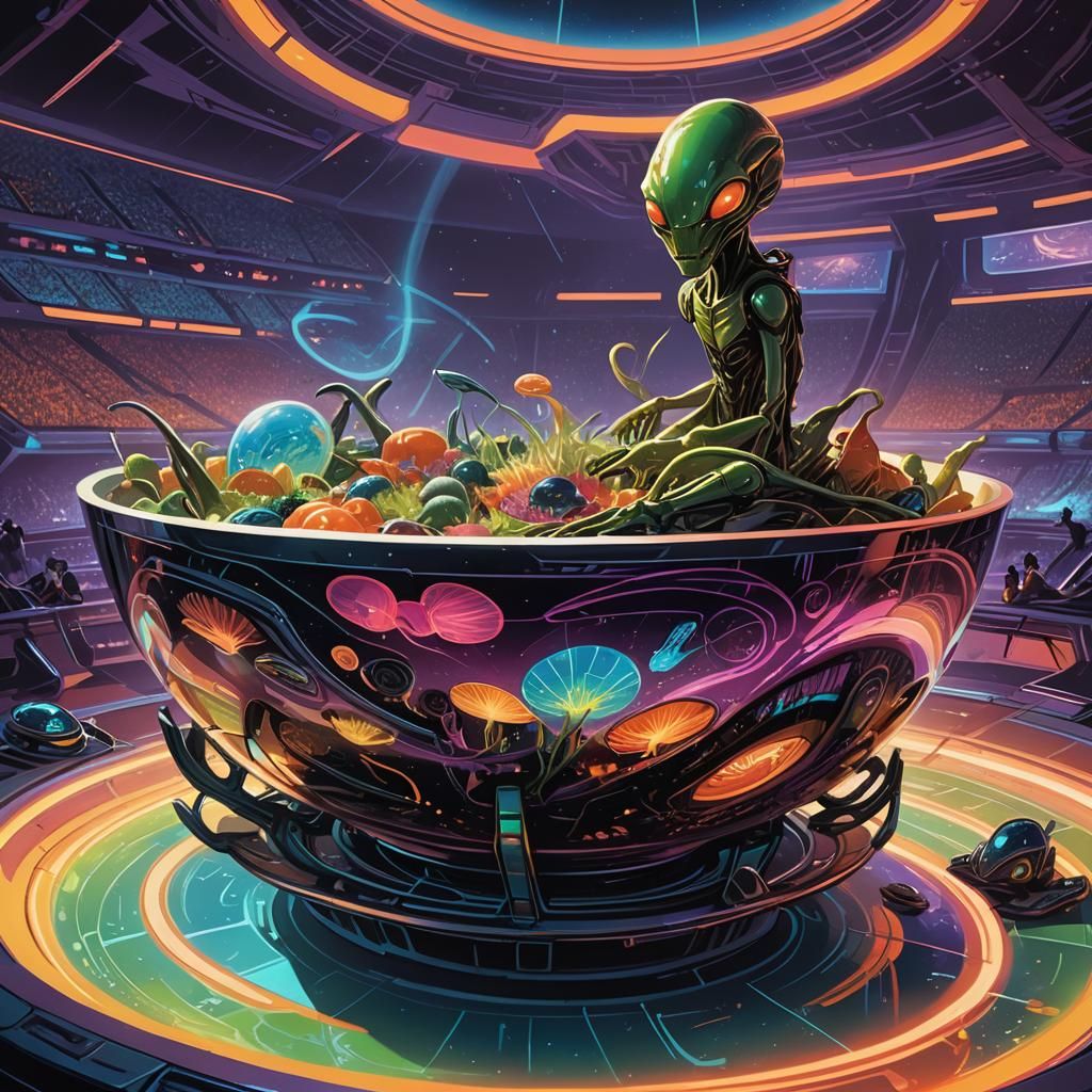 Futuristic Retro Bowl Stadium with Alien Creatures