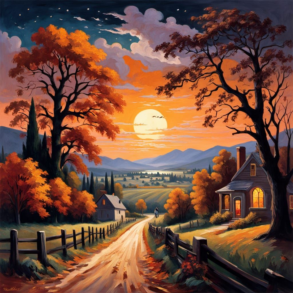 Scarecrow Guards Vineyard Twilight Landscape