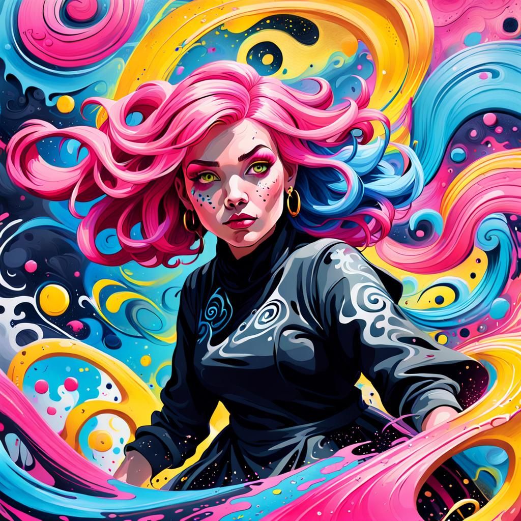 Vibrant Witch Lady in Swirling Graffiti Art