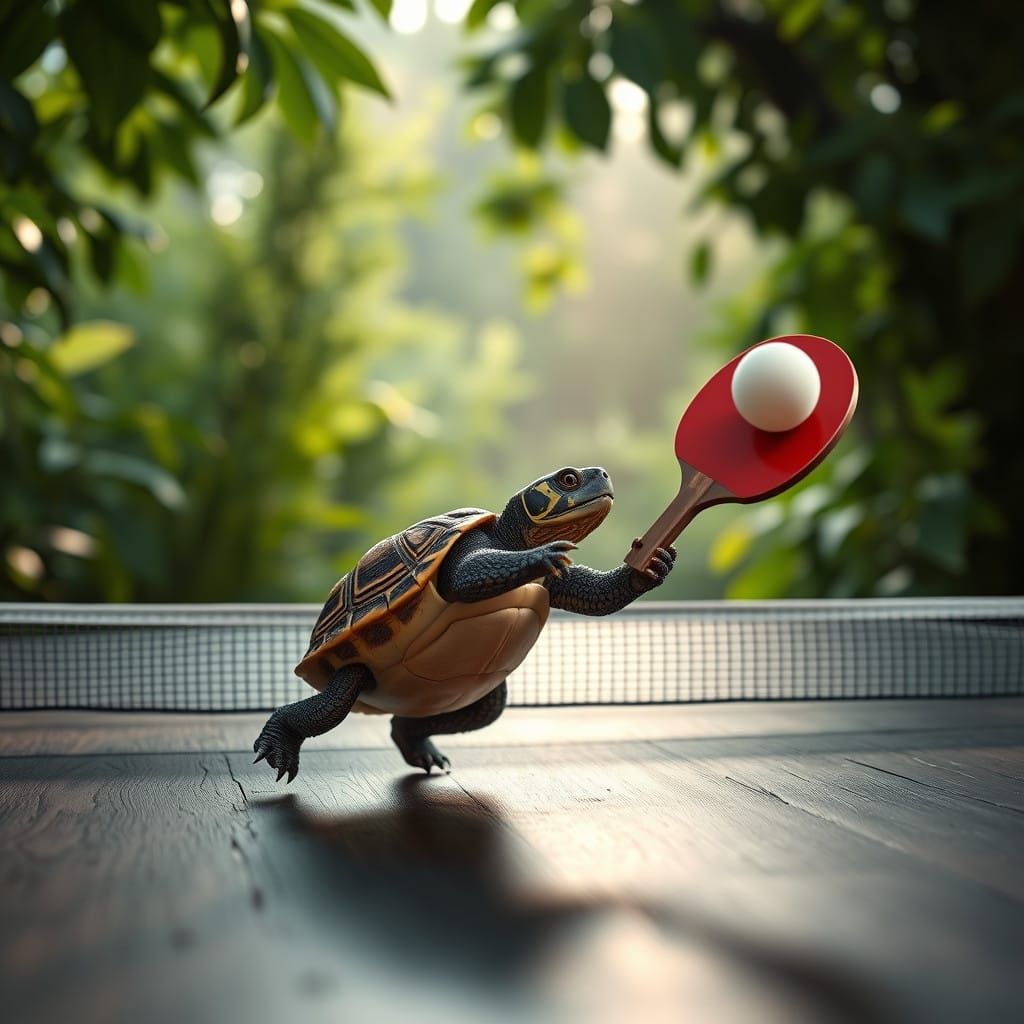 Turtle in Mid-Swing, Photorealistic Wildlife Scene