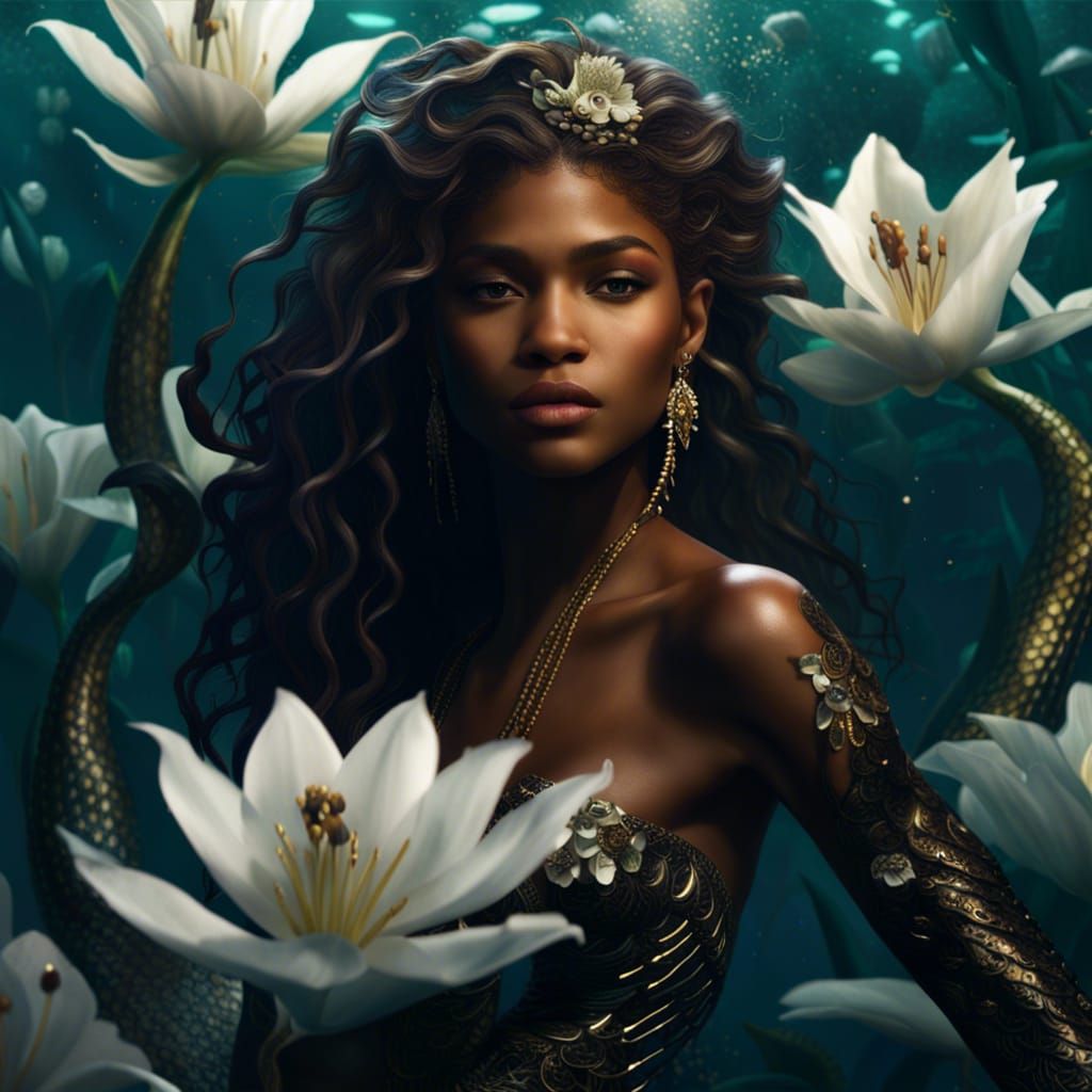 Zendaya as Haitian Mermaid Goddess: Photorealistic Art