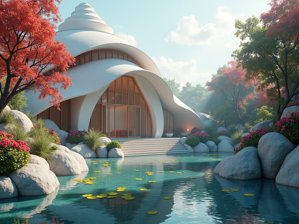 Majestic Temple with Botanical Art in Holographic 3D