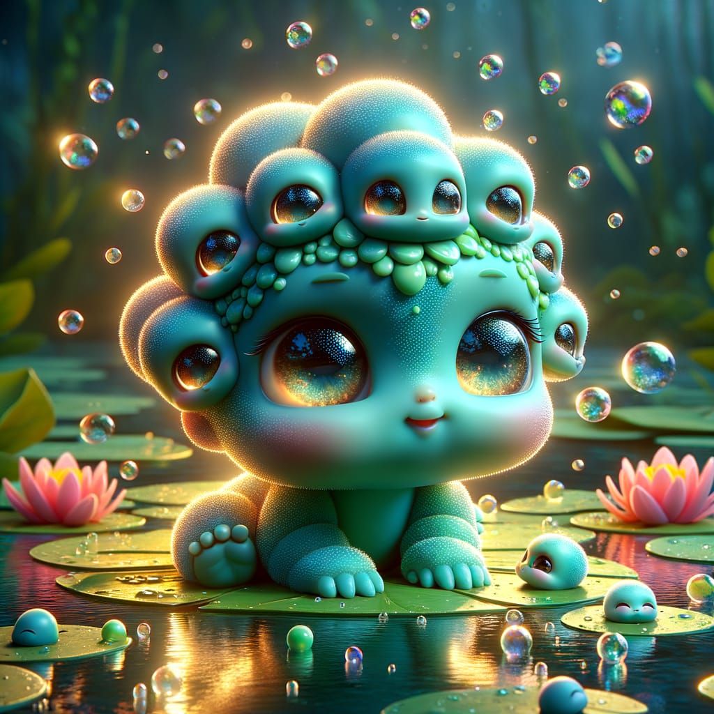 Cute Multi-Headed Baby Creature in Disney Pixar Style