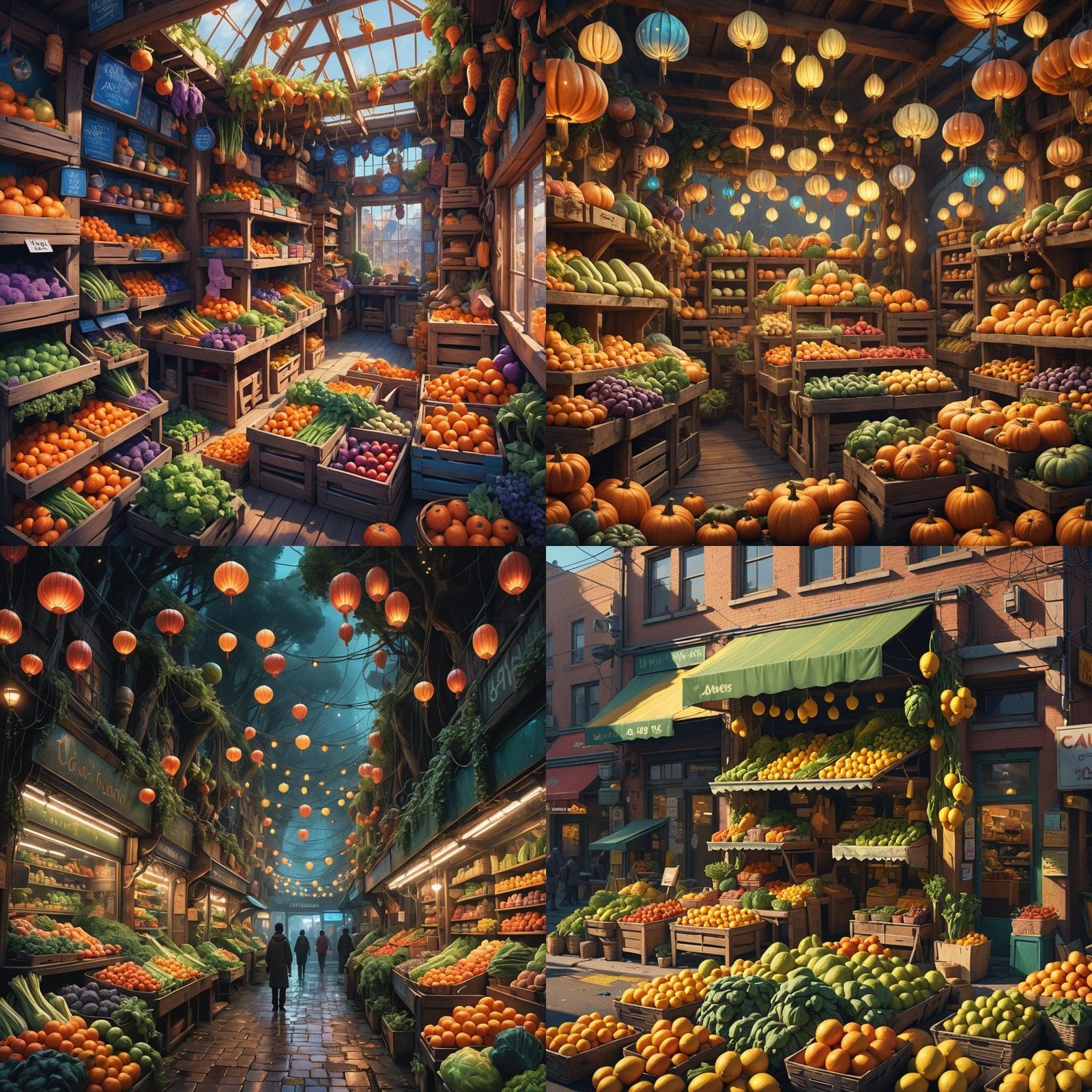 Fantastical Vegetable Store in Detailed Matte Painting