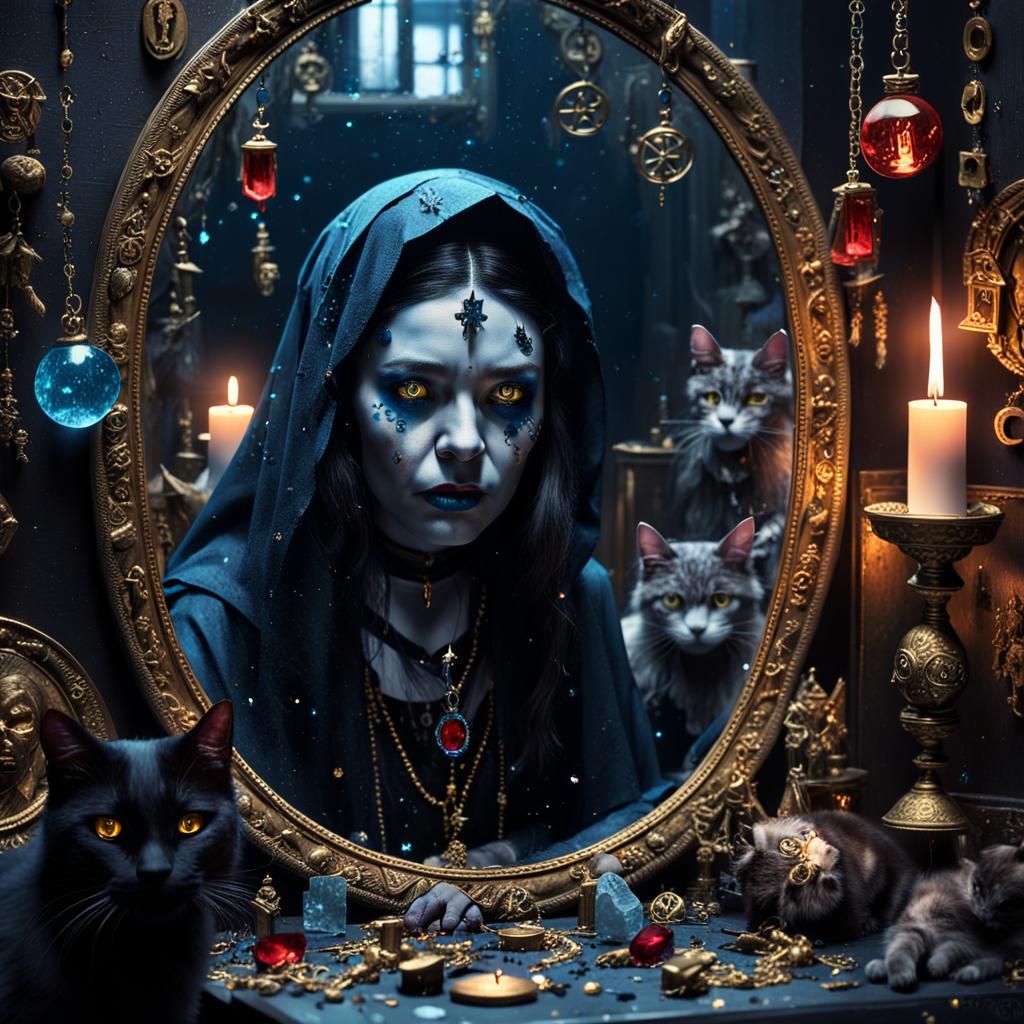 Dark Witch in Mysterious Ambiance, Close-Up Portrait