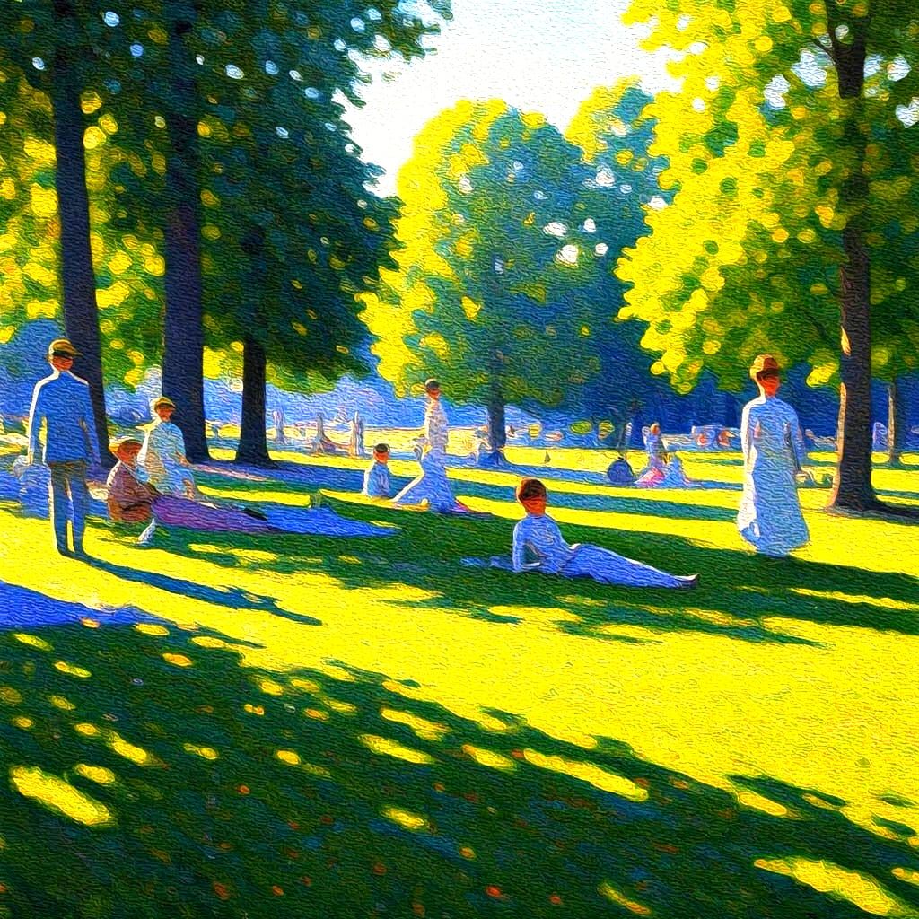 Pointillist Park Scene in Seurat Style